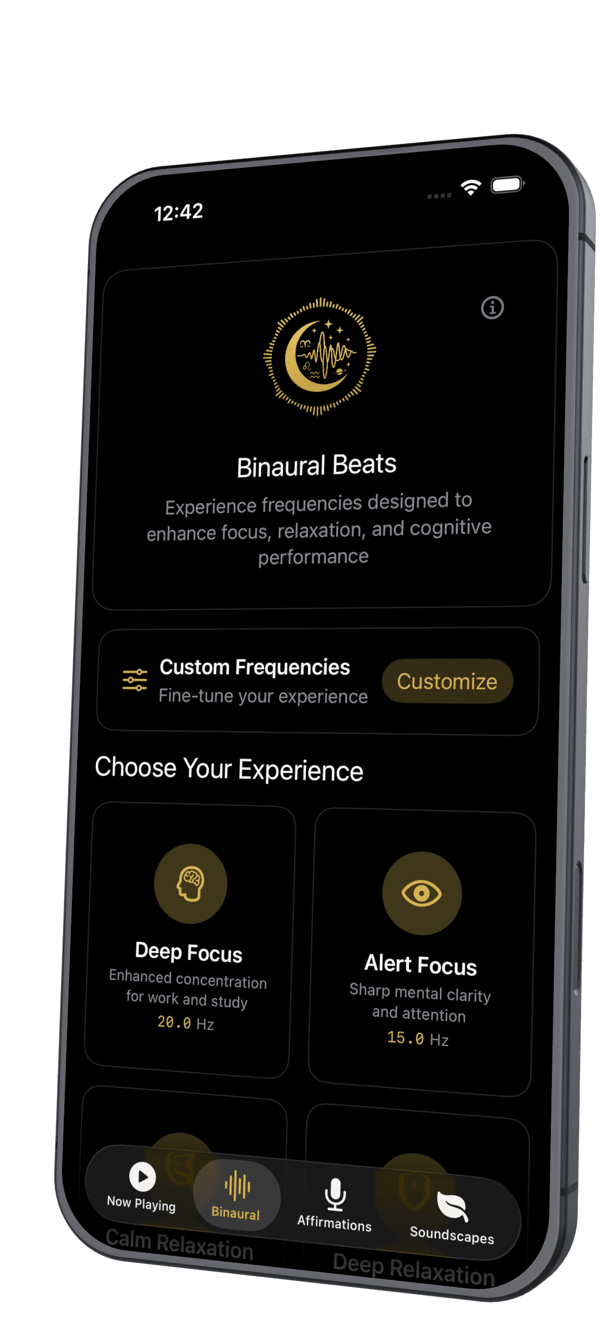 Binaural beats interface on device